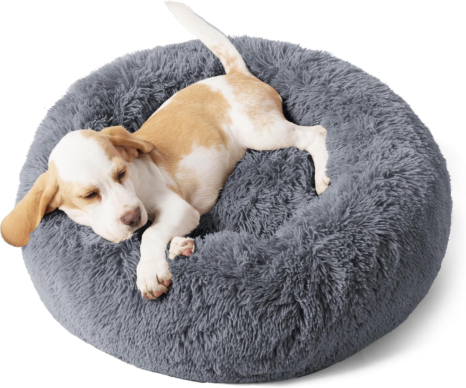 Bedsure Calming Donut Dog Bed, Faux Fur Round Cuddler (23")