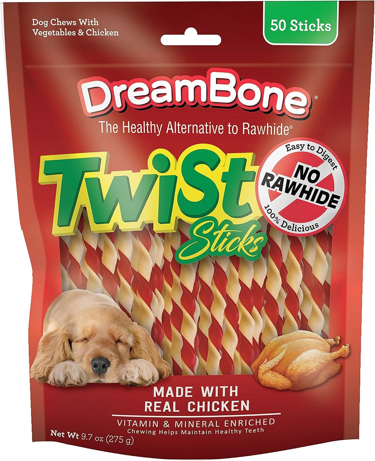 DreamBone Twist Sticks Rawhide-Free Chews, Chicken & Veggie (50 Count)