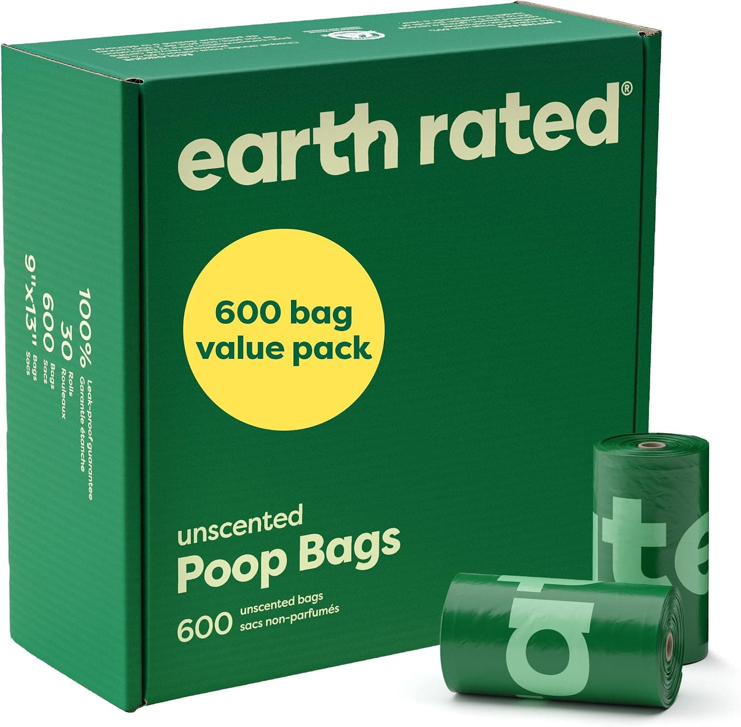 Earth Rated Dog Poop Bags, Unscented Refill Rolls (600 Bags)