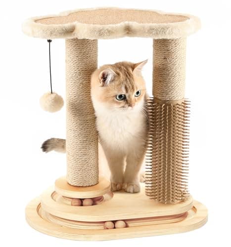 Made4Pets Kitten Toy Scratching Post with Self Groomer for Indoor Cats