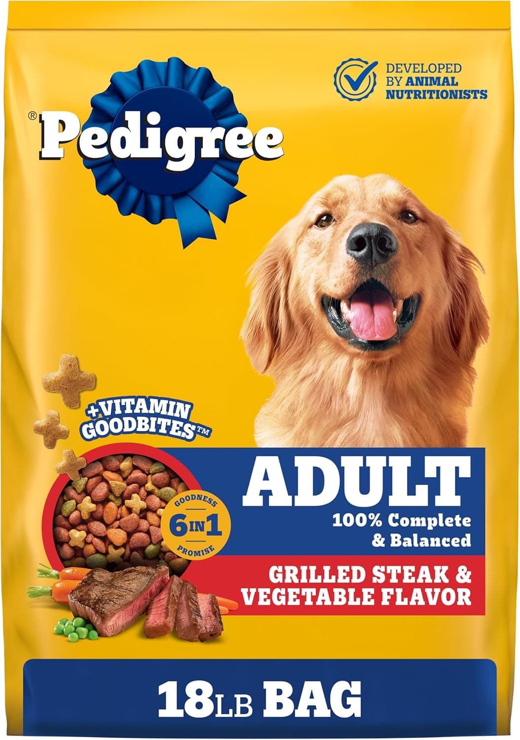 Pedigree Complete Nutrition Adult Grilled Steak & Vegetable Dry Dog Food (18 lb)