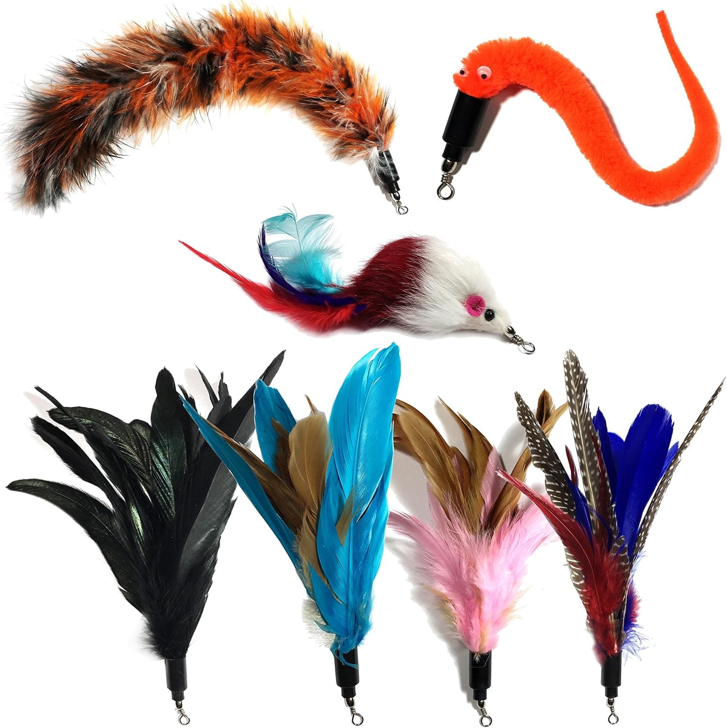 Pet Fit for Life 7-Piece Replacement Feathers & Soft Furry Refills for Cat Wand Toys