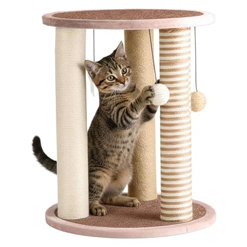 PETMAKER Cat Scratching Post - 3 Scratcher Posts with Carpeted Base and Perch
