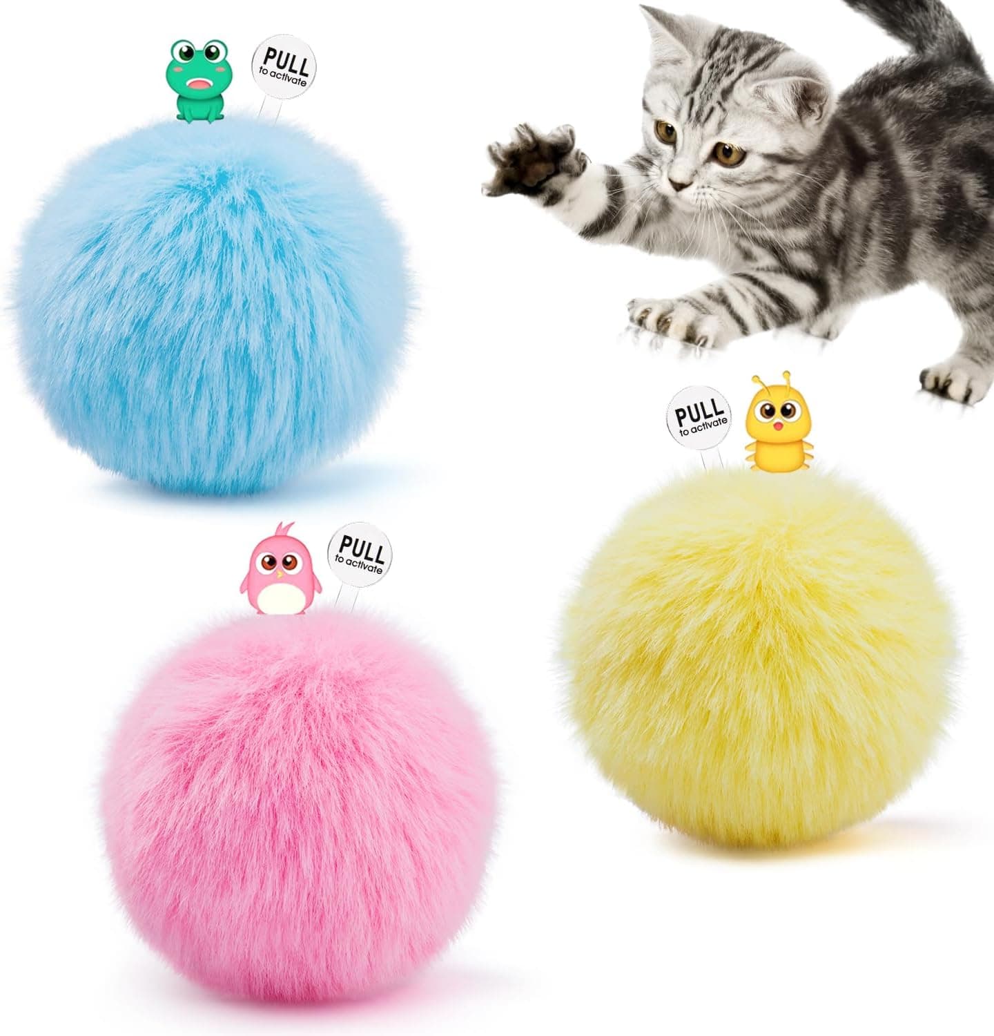 Potaroma Chirping Cat Toy Balls with Silvervine Catnip (3-Pack)