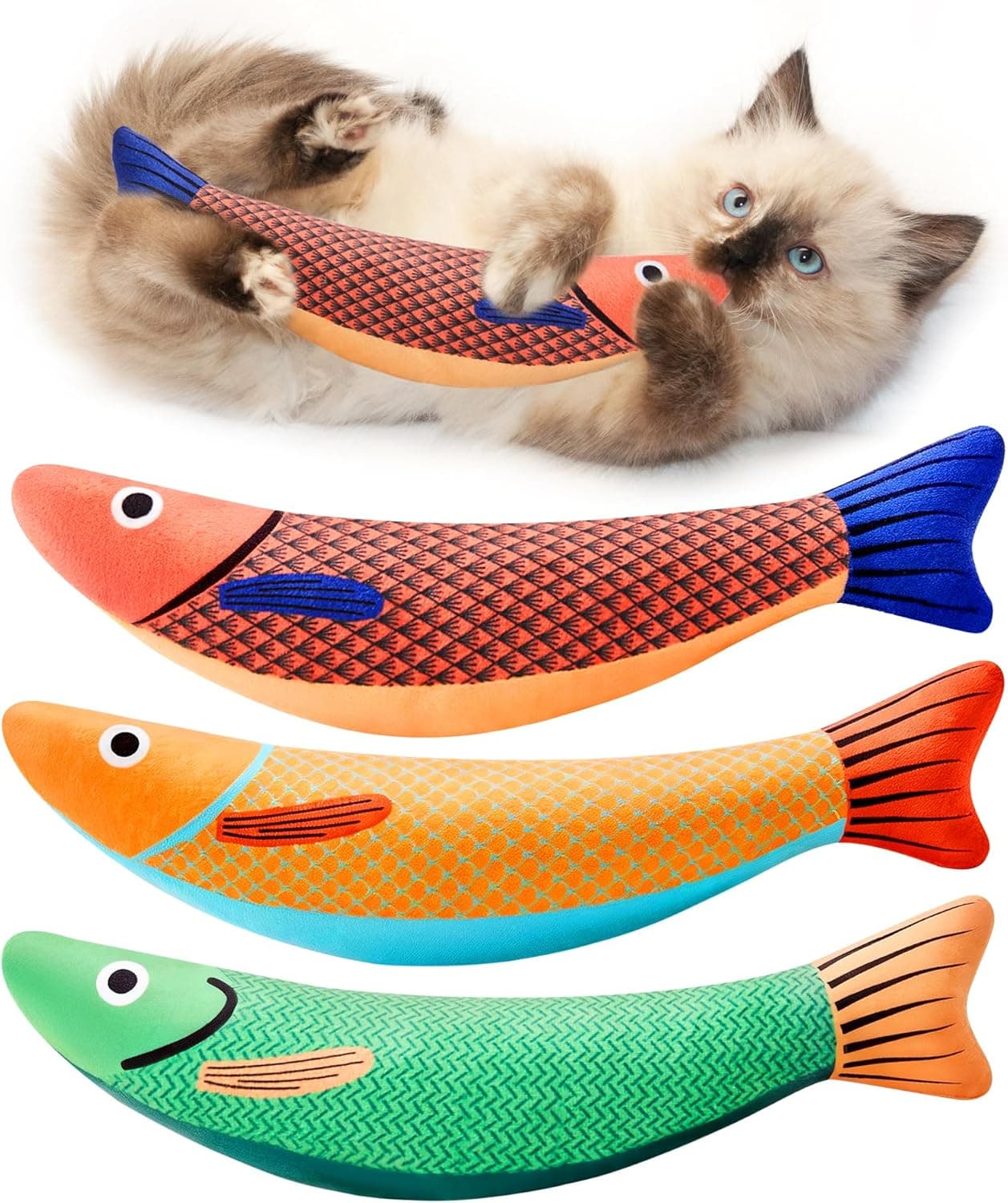 Potaroma Cat Toys Saury Fish with Catnip & Crinkle Sound, 9.4 inch (3-Pack)