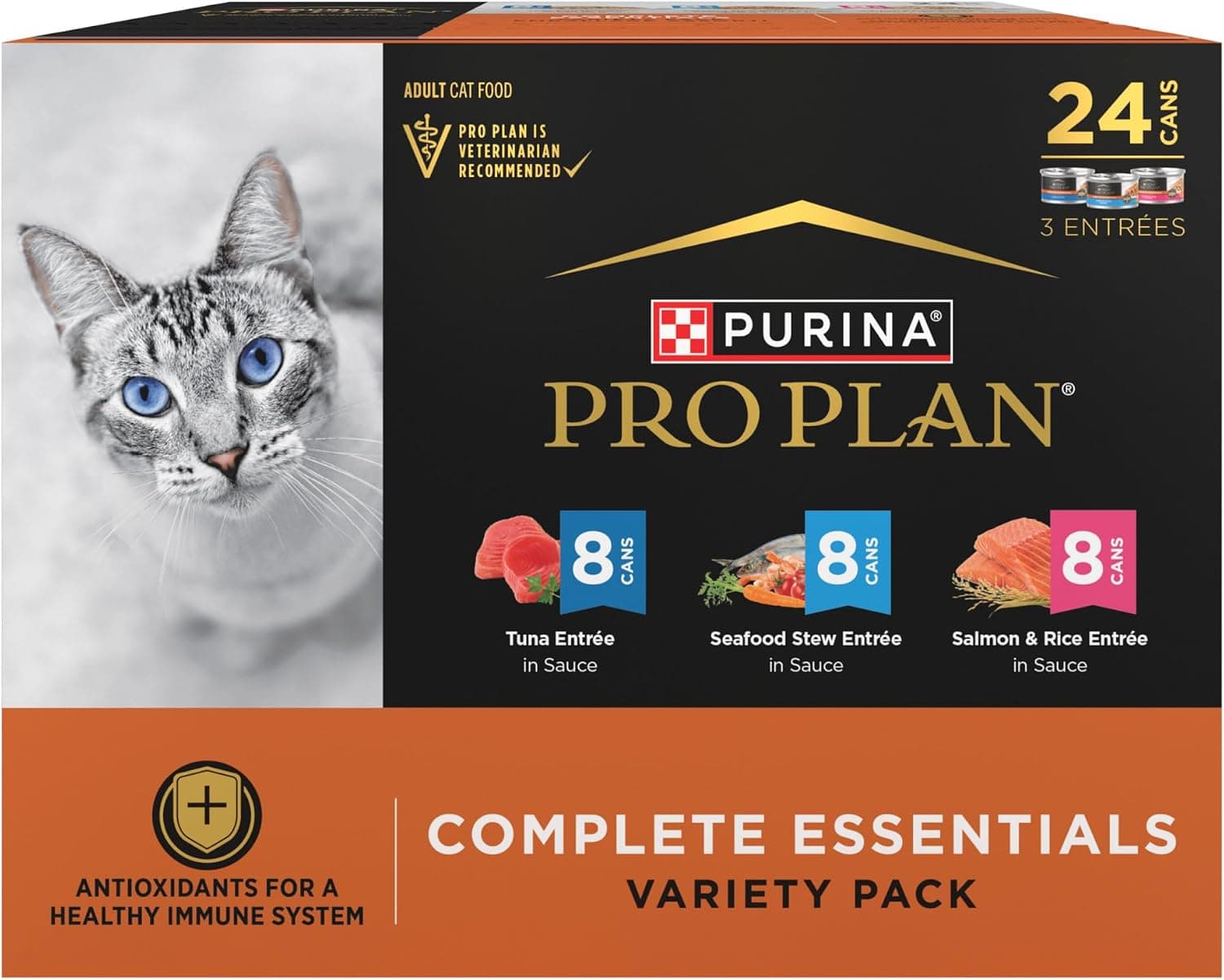 Purina Pro Plan Complete Essentials Wet Cat Food Seafood Favorites Variety Pack, 3 oz (24-Pack)