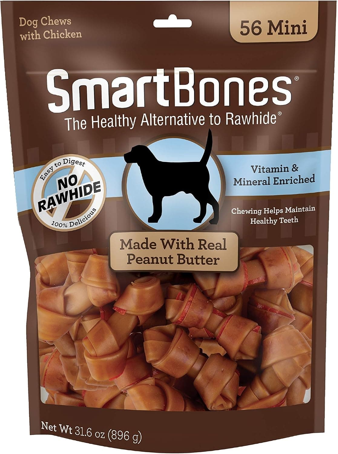 SmartBones Mini Bones with Real Peanut Butter, Rawhide-Free (56 Count)