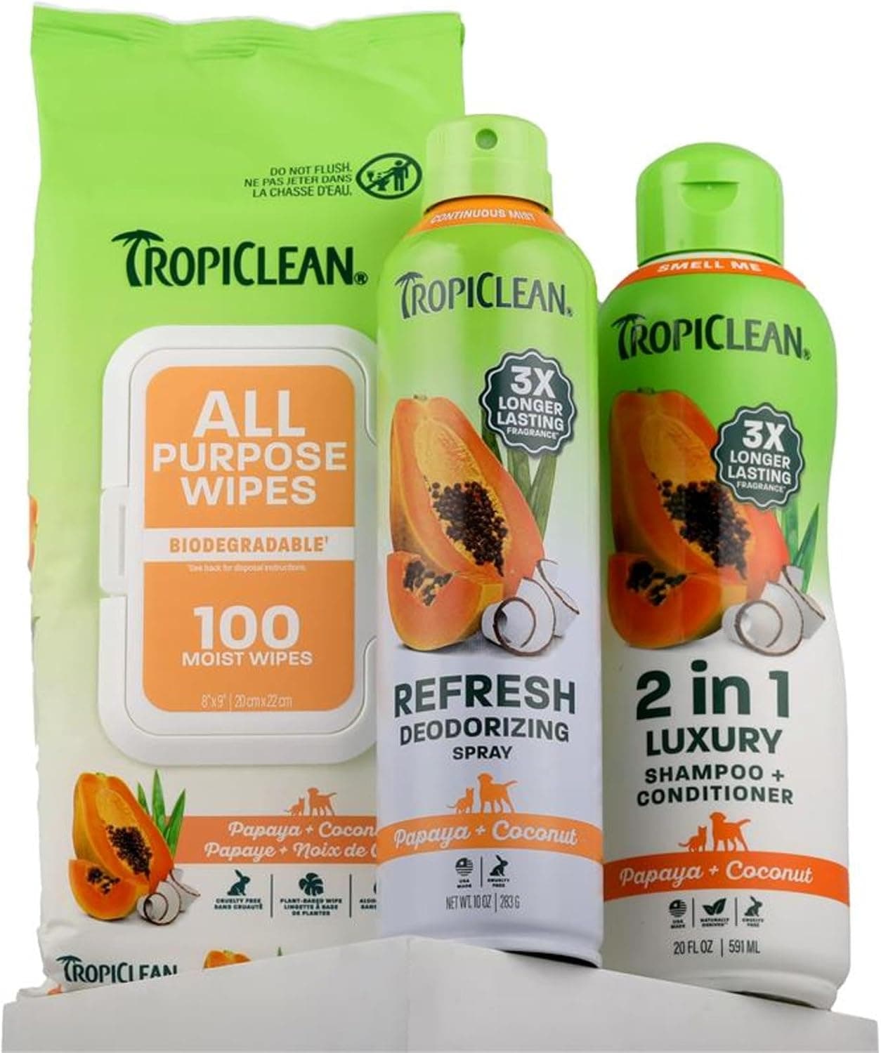 TropiClean Grooming Kit — Shampoo, Conditioner, Perfume & Wipes (3 Pack)