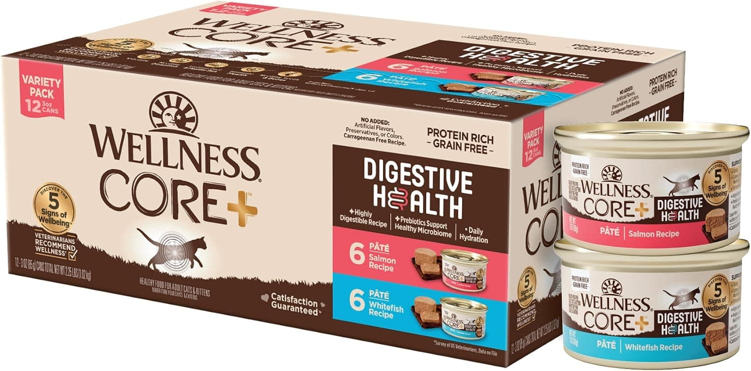 Wellness CORE+ Digestive Health Pâté Variety Pack Wet Cat Food, 3 oz (12 Cans)