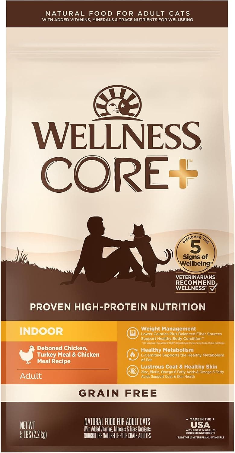 Wellness CORE+ Indoor Grain-Free Chicken & Turkey Dry Cat Food (5 lb)